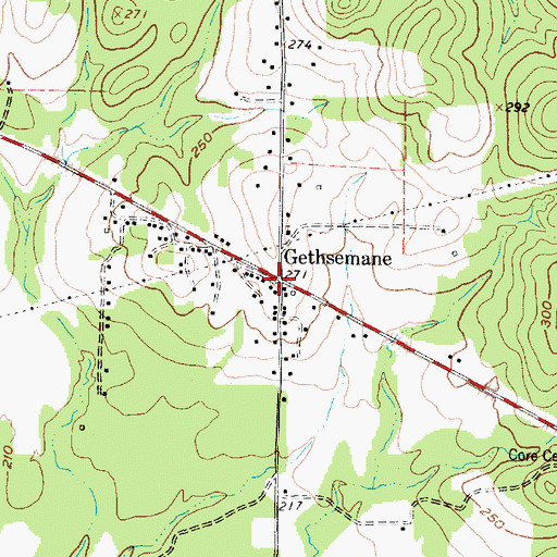 Topographic Map of Gethsemane, TX