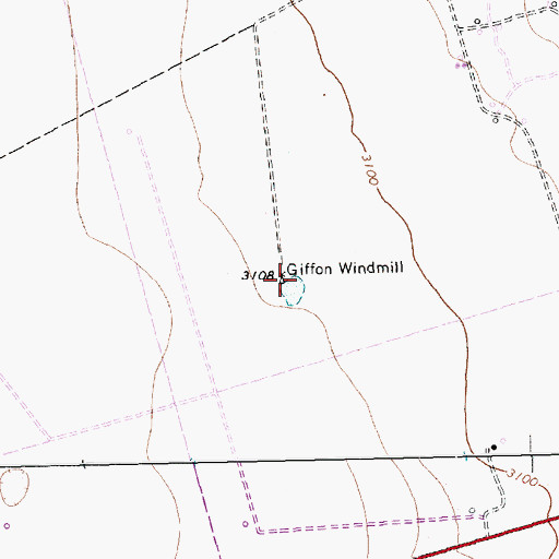 Topographic Map of Giffon Windmill, TX