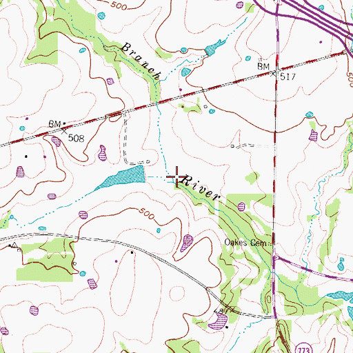 Topographic Map of Glade Branch, TX