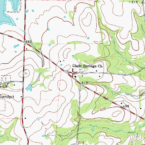 Topographic Map of Glade Springs Church, TX
