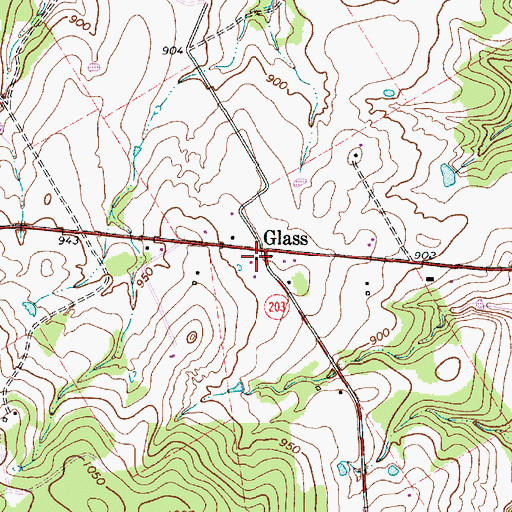 Topographic Map of Glass, TX