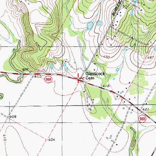 Topographic Map of Glasscock Cemetery, TX