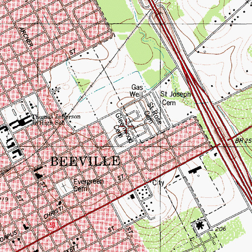 Topographic Map of Gleenwood Cemetery, TX