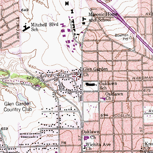 Topographic Map of Glen Garden Church, TX