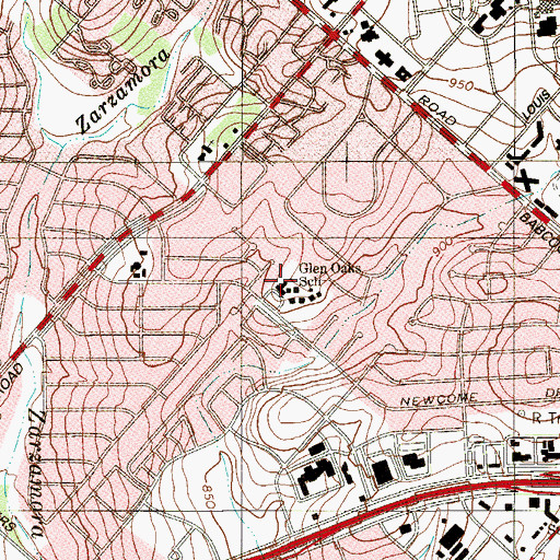 Topographic Map of Glen Oaks School, TX