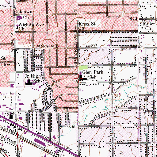 Topographic Map of Glen Park School, TX