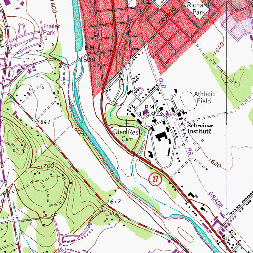 Topographic Map of Glen Rose Cemetery, TX