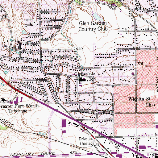 Topographic Map of Glencrest School, TX