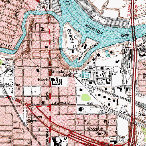 Topographic Map of Glendale Cemetery, TX