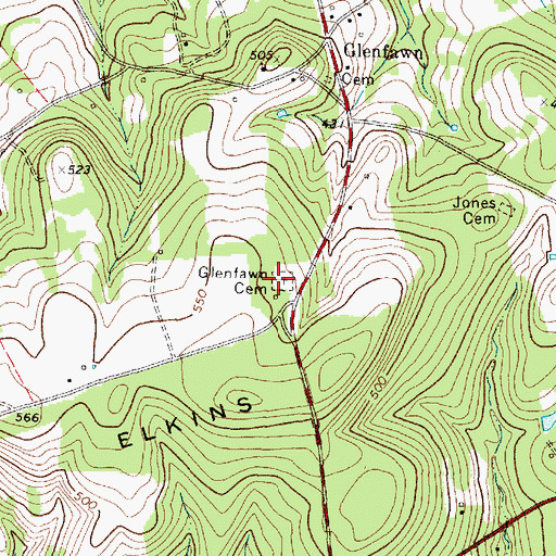 Topographic Map of Glenfawn Cemetery, TX