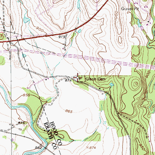 Topographic Map of Glenn Cemetery, TX