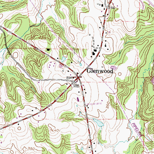 Topographic Map of Glenwood, TX