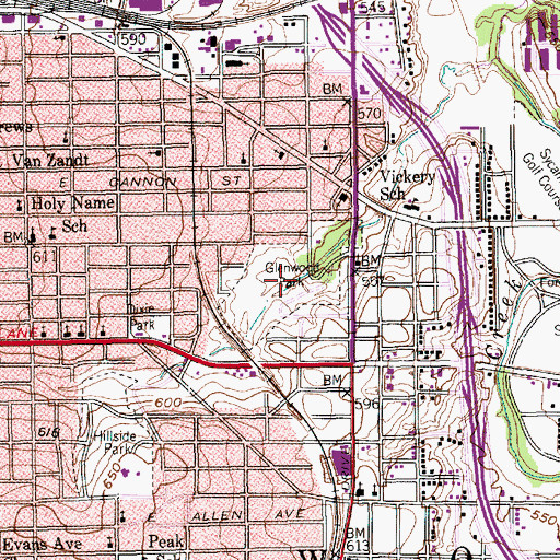 Topographic Map of Glenwood Park, TX
