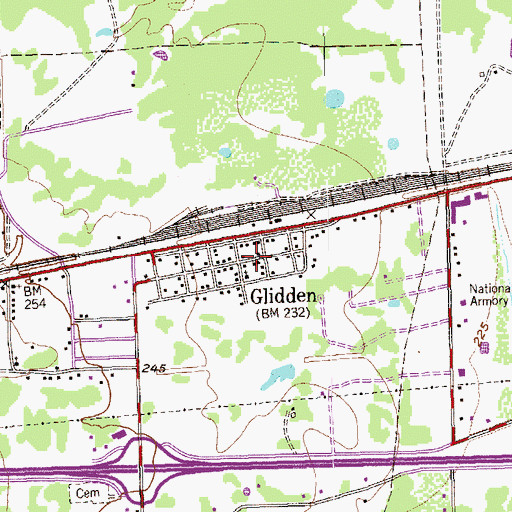 Topographic Map of Glidden, TX