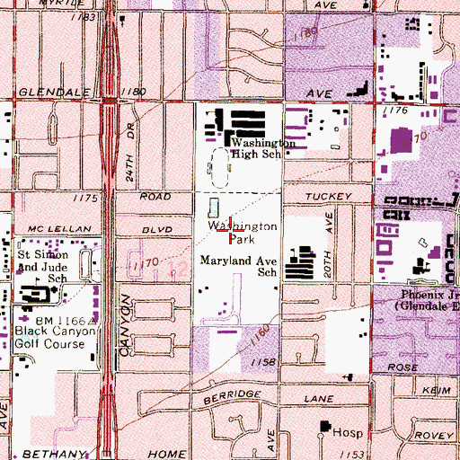 Topographic Map of Washington Park, AZ