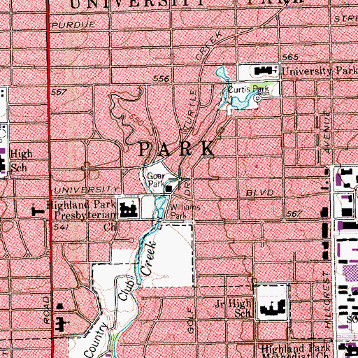 Topographic Map of Goar Park, TX