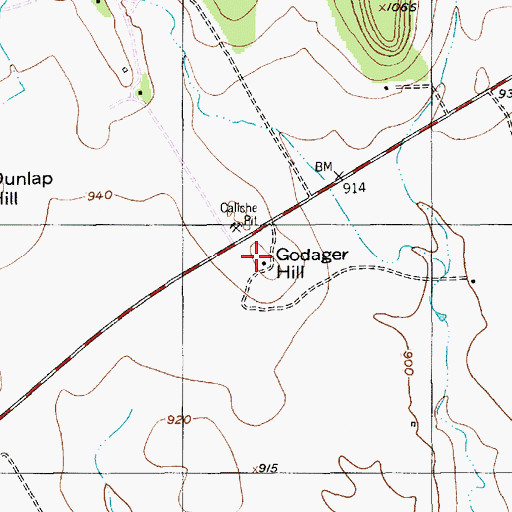 Topographic Map of Godager Hill, TX
