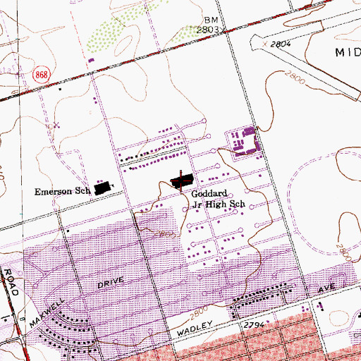 Topographic Map of Goddard Junior High School, TX