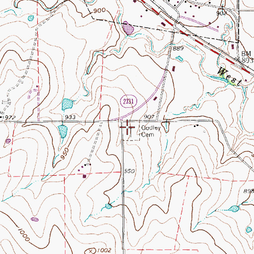 Topographic Map of Godley Cemetery, TX