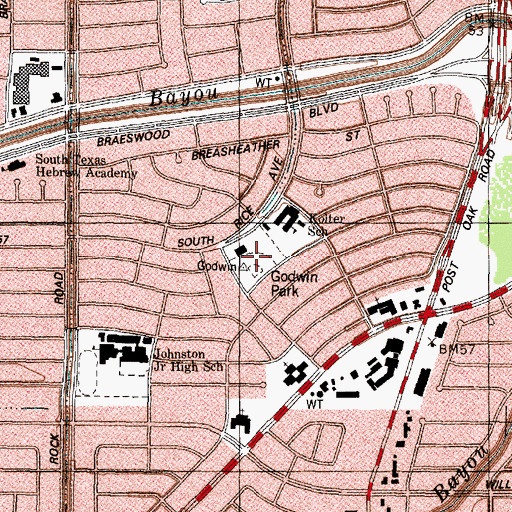 Topographic Map of Godwin Park, TX