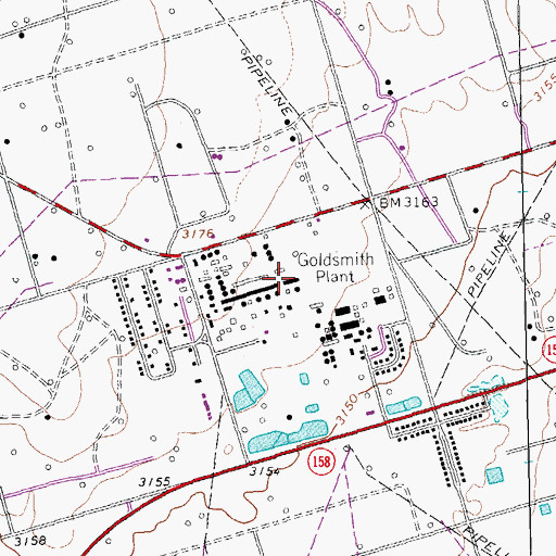 Topographic Map of Goldsmith Plant, TX