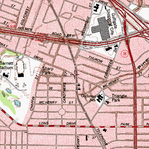 Topographic Map of Golfcrest, TX