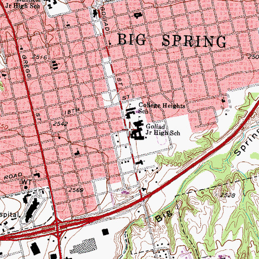 Topographic Map of Big Spring Intermediate School, TX