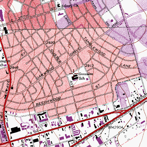 Topographic Map of Gonzales School, TX