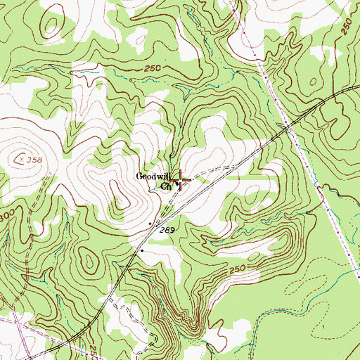 Topographic Map of Goodwill Church, TX