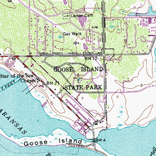 Topographic Map of Goose Island State Park, TX