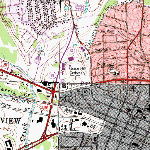 Topographic Map of Grace Hill Cemetery, TX