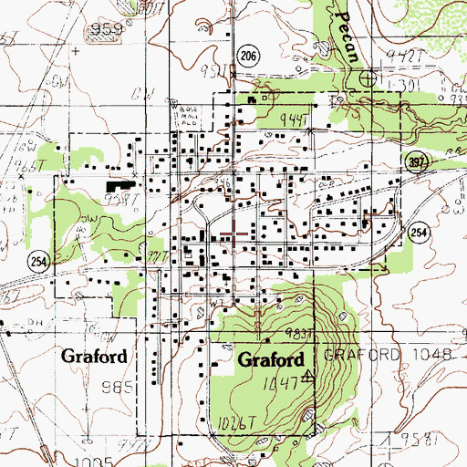 Topographic Map of Graford, TX