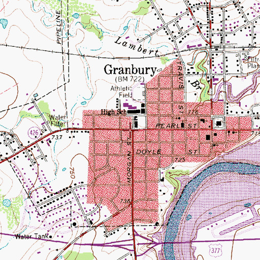 Topographic Map of Granbury, TX