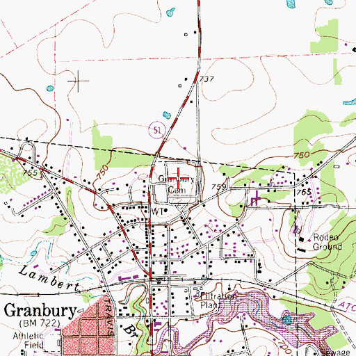 Topographic Map of Granbury Cemetery, TX