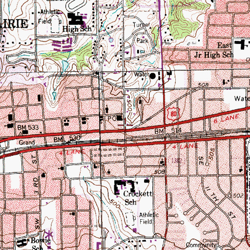 Topographic Map of Grand Prairie, TX