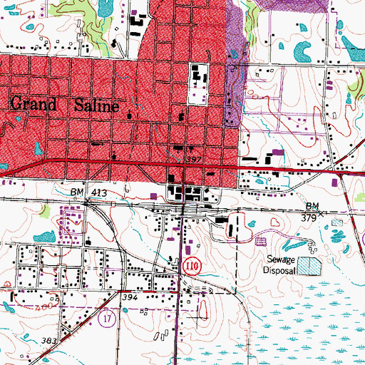 Topographic Map of Grand Saline, TX
