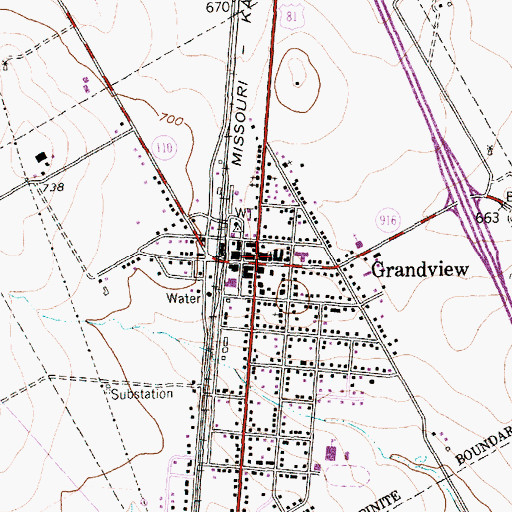 Topographic Map of Grandview, TX