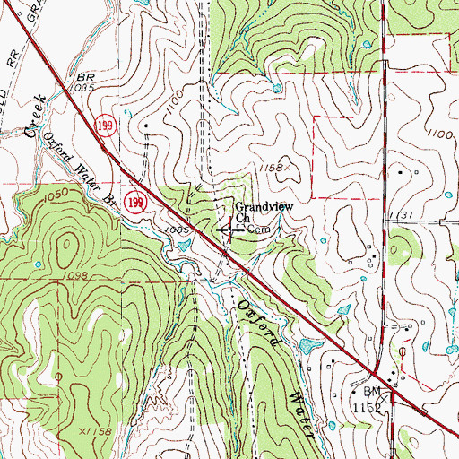 Topographic Map of Grandview Cemetery, TX