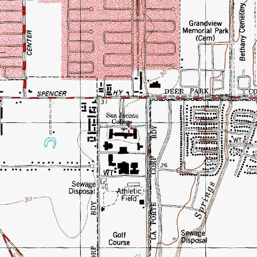 Topographic Map of Grandview Memorial Park, TX