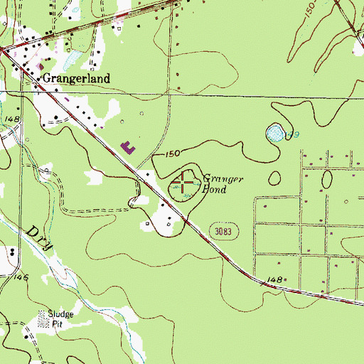 Topographic Map of Grange Pond, TX