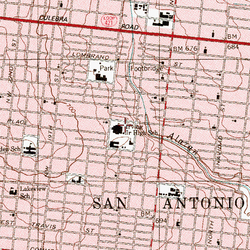Topographic Map of Grant School, TX