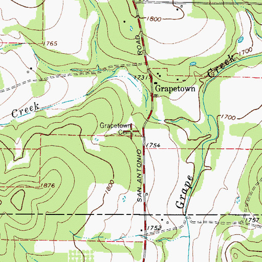 Topographic Map of Grapetown Cemetery, TX