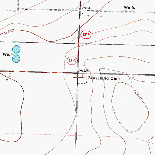 Topographic Map of Grassland Cemetery, TX