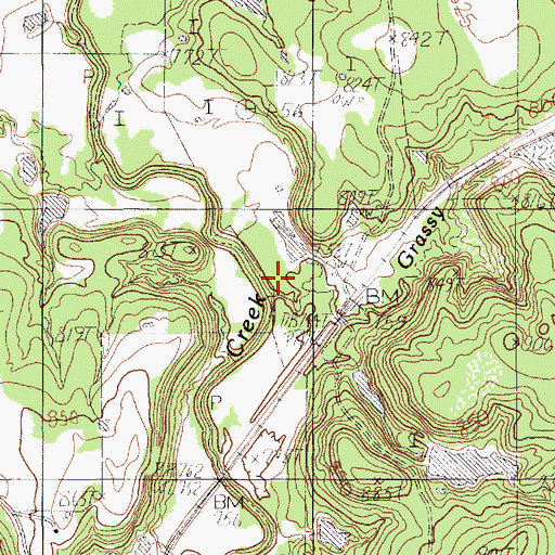 Topographic Map of Grassy Branch, TX