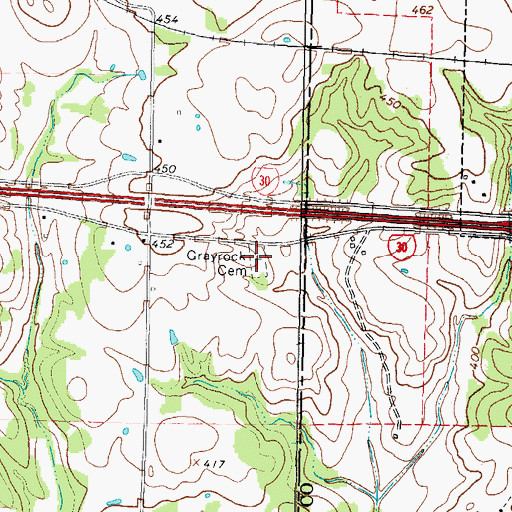 Topographic Map of Grayrock Cemetery, TX