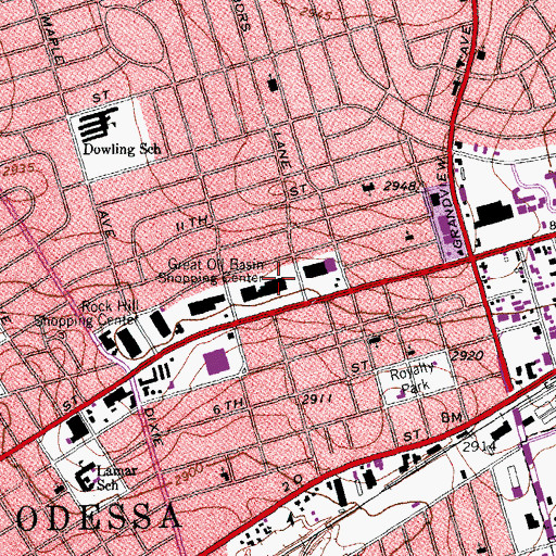 Topographic Map of Great Oil Basin Shopping Center, TX