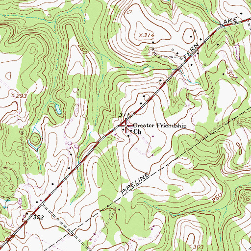 Topographic Map of Greater Friendship Church, TX