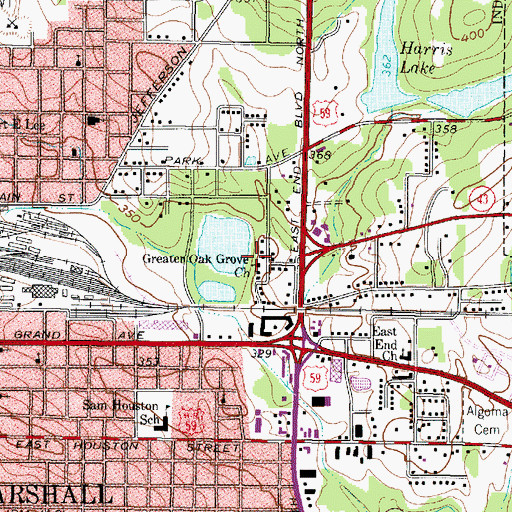Topographic Map of Greater Oak Grove Church, TX