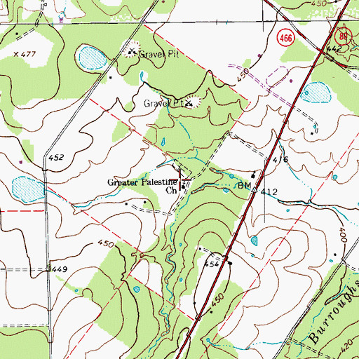 Topographic Map of Greater Palestine Church, TX