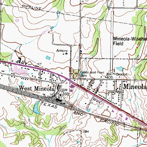 Topographic Map of Green and Ford Cemetery, TX